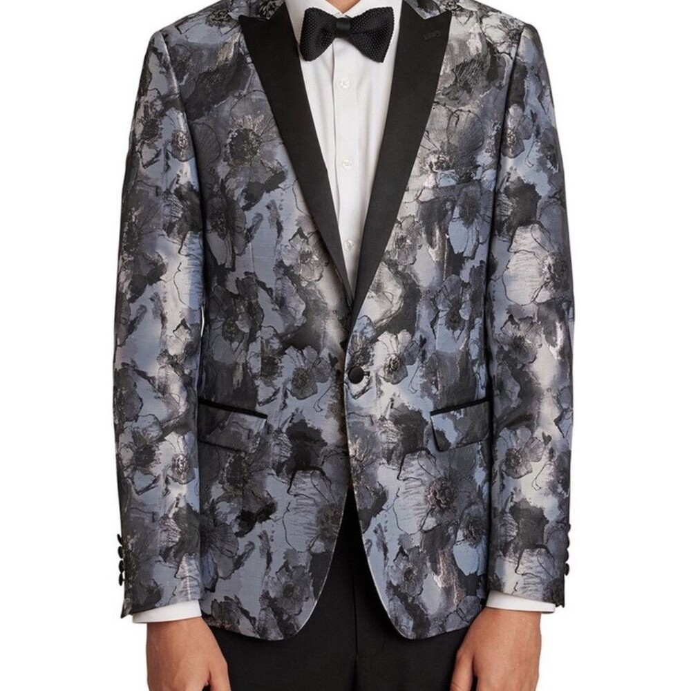 Paisley & Gray Blazer Men Size 42R Slim Fit Floral Shimmer Silver Preppy Elegant
